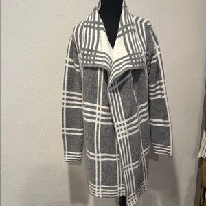 Gray and White Oversized Plaid Cardigan